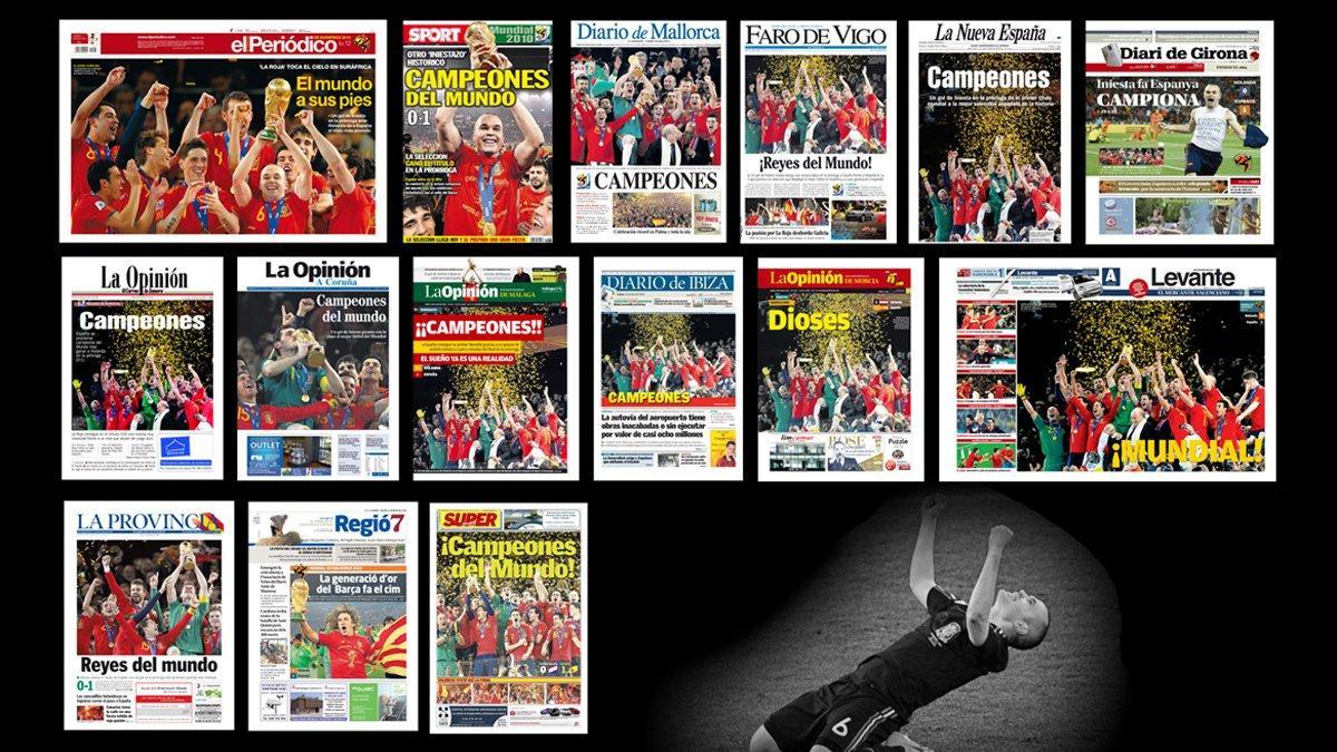 Todas las portadas de los diarios de Prensa Ibérica el día después del gol de Iniesta