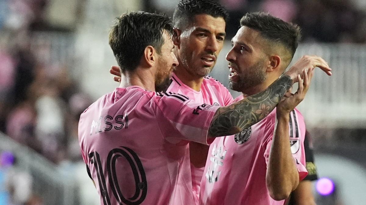 Jordi Alba, Leo Messi y Luis Suárez en el último partido ante el Inter Miami