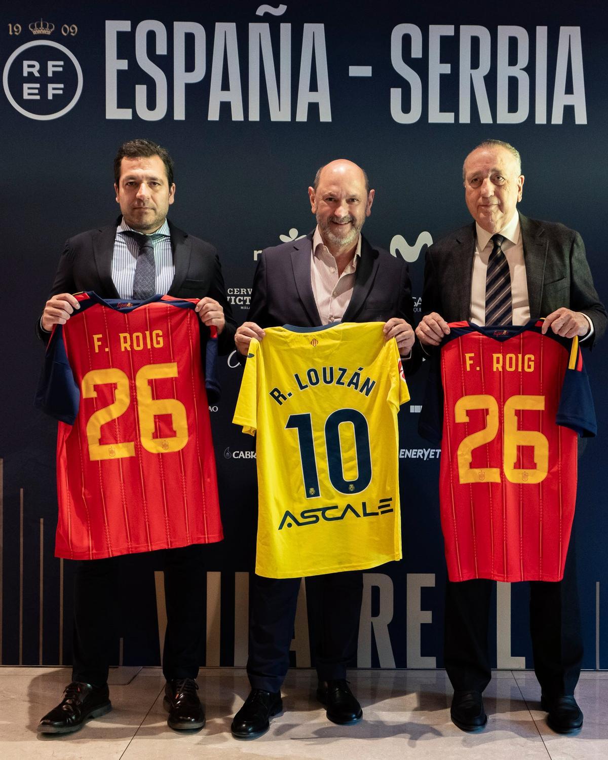 El consejero delegado del Villarreal CF Fernando Roig Negueroles, el presidente Fernando Roig y el presidente de la RFEF Rafael Louzán.
