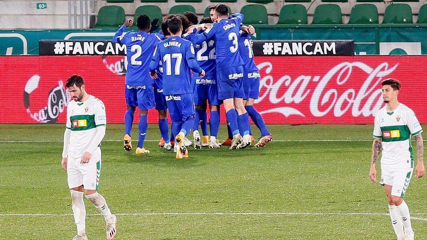 Imagen del partido de la primera vuelta entre el Elche y el Getafe, que ganaron los de Bordalás1-3