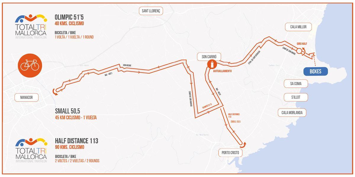 Mapa Total Tri Mallorca 2023. Ciclismo