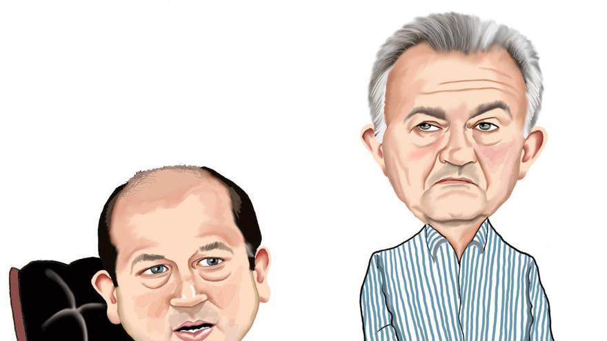 Caricaturas de los dos candidatos a las primarias socialistas: Méndez Romeu y Leiceaga. // Gogue