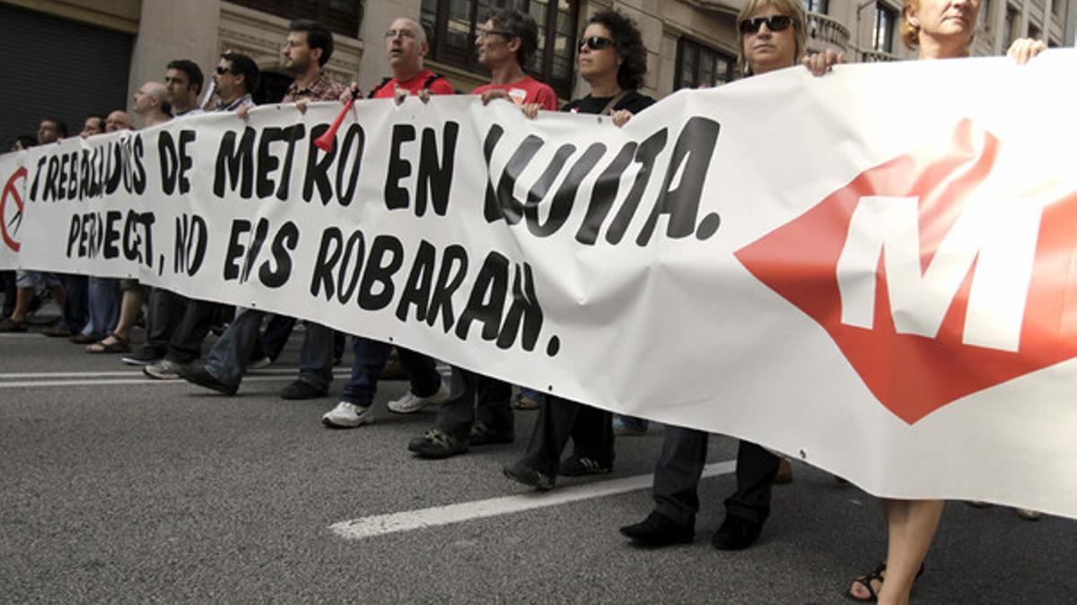 Manifestación de trabajadores del Metro de Barcelona.