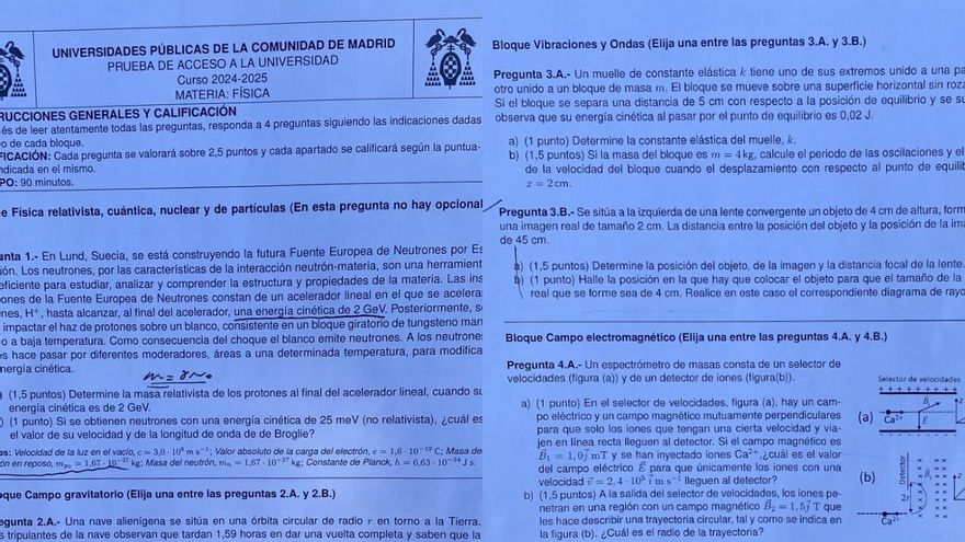 Examen de Física de la PAU de julio en Madrid