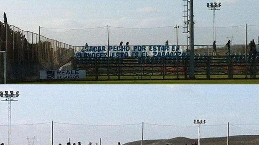 Un grupo de hinchas muestran su malestar con pancartas en la Ciudad Deportiva