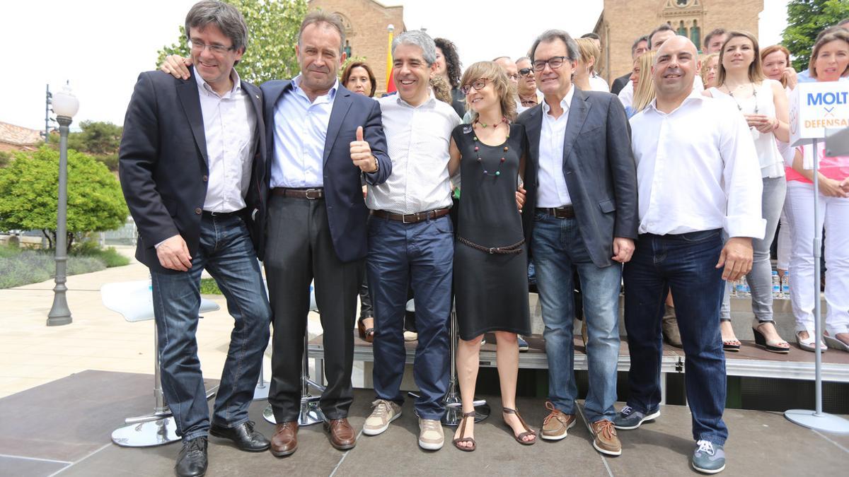 Puigdemont, Calçada, Homs, Tarrida, Mas y Clavaguera, en el mitin de Convergència en Barcelona.