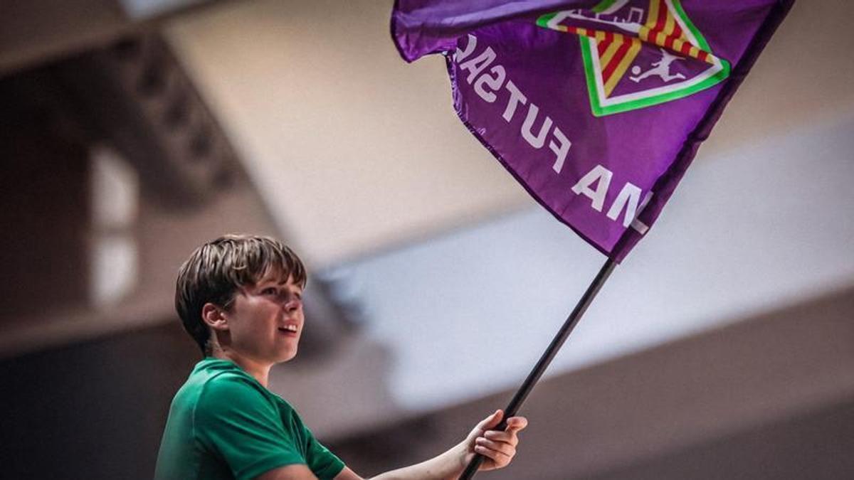 Un aficionado ondea una bandera del Palma en un partido en Son Moix.