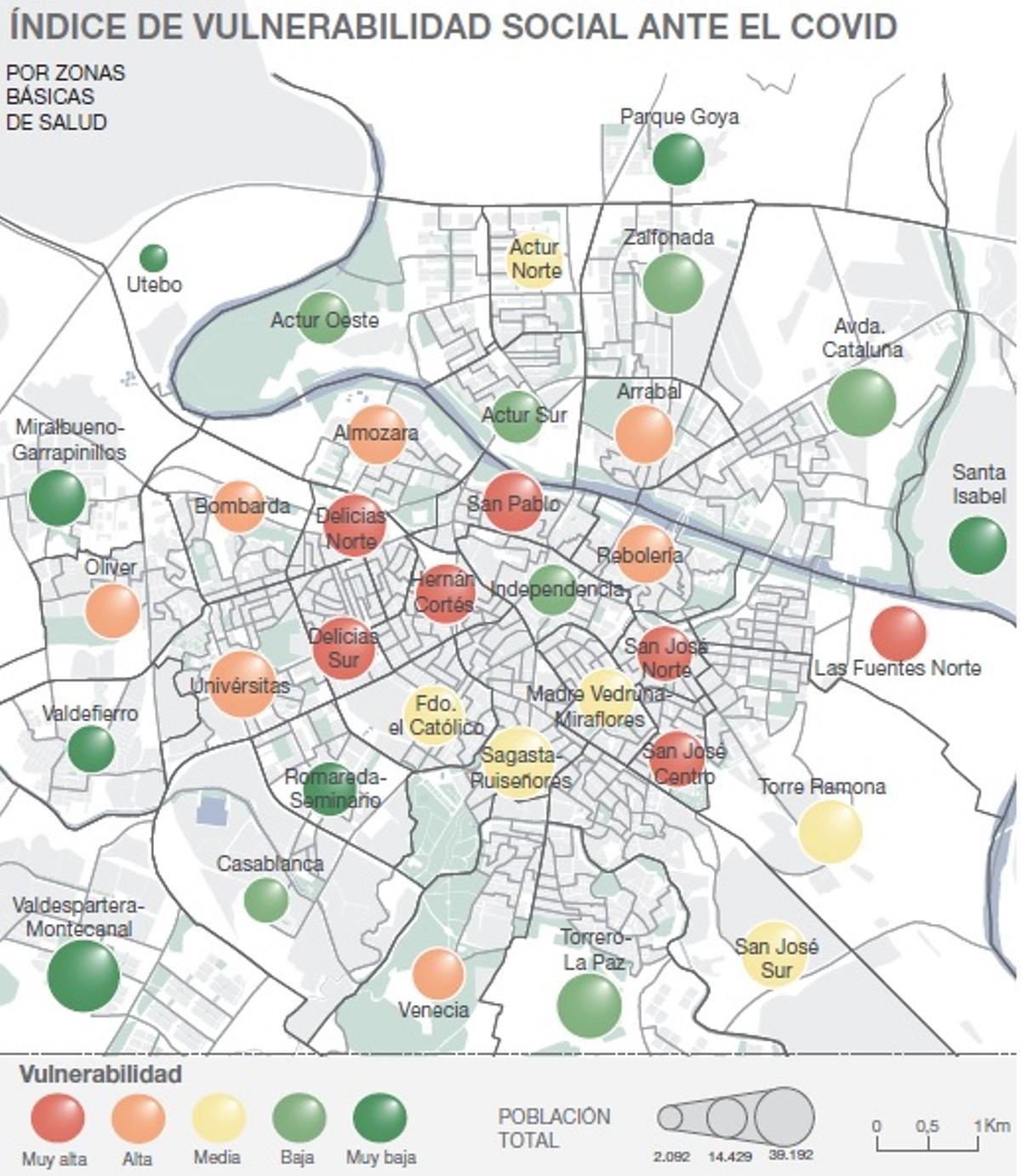 Mapa de vulnerabilidad social ante el covid por barrios.