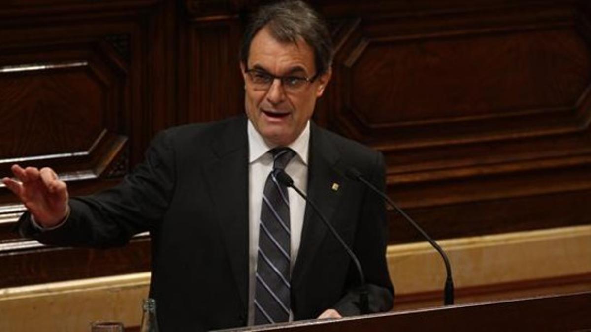 El 'president' en funciones, Artur Mas, este viernes en el Parlament.