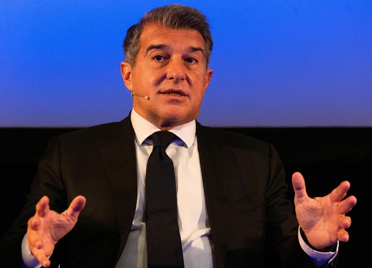 Joan Laporta, candidato a la presidencia del F.C. Barcelona, durante una rueda de prensa