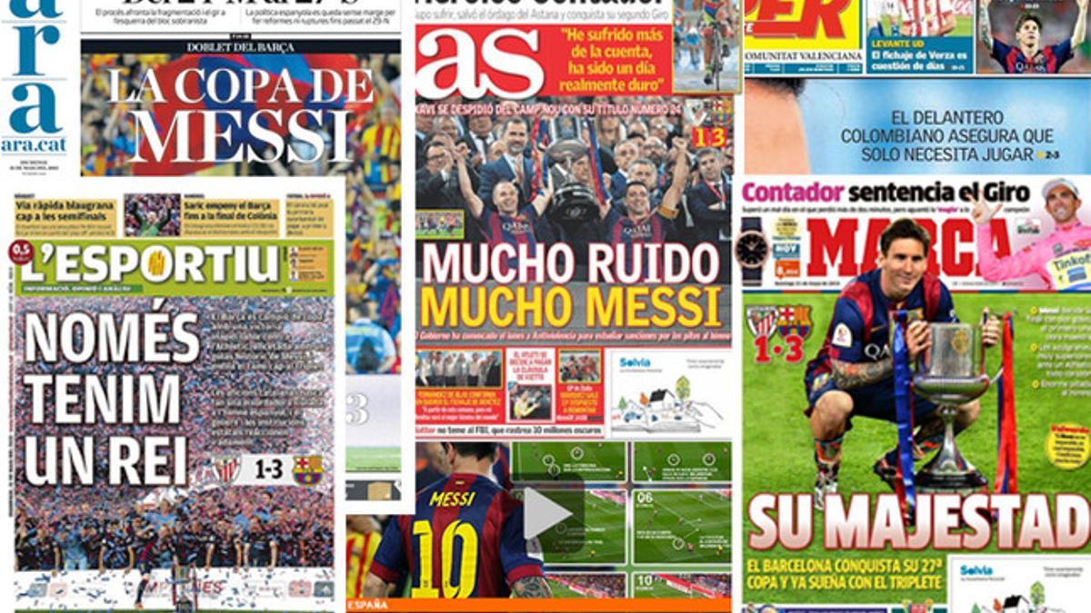 Las portadas de los diarios deportivos españoles tras el triunfo del Barça