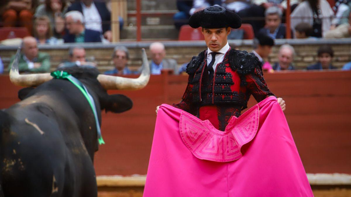 Pablo Aguado ante el toro, este domingo, en el coso de Los Califas de Córdoba.