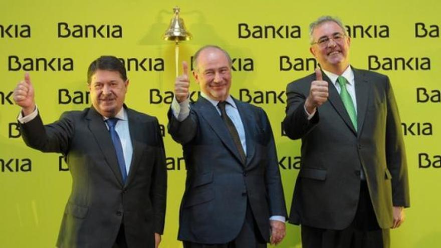 José Luis Olivas, Rodrigo Rato y Francisco Verdú, el día de la salida a Bolsa de Bankia en julio de 2011.