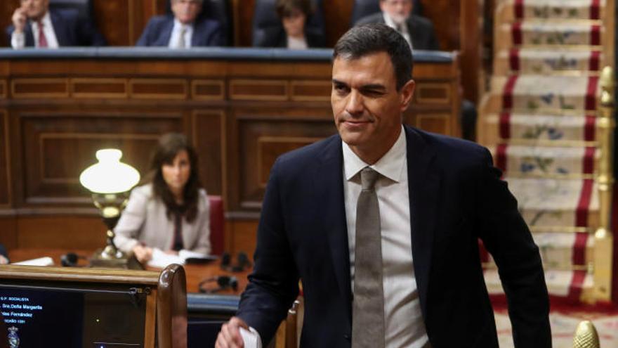 Pedro Sánchez, tras una de sus intervenciones en la moción de censura.