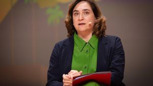 19/11/2019 La alcaldesa de Barcelona, Ada Colau, durante su intervenciÃ³n en la inauguraciÃ³n de la Smart City Expo World Congress 2019, en Barcelona a 19 de noviembre de 2019.