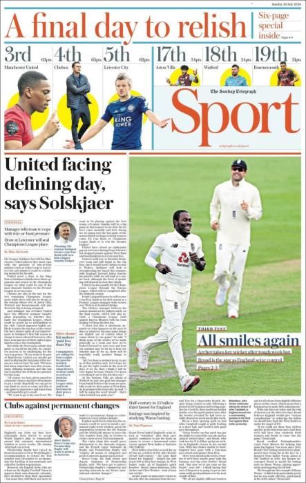 Portada TELEGRAPH SPORT domingo 26 julio 2020