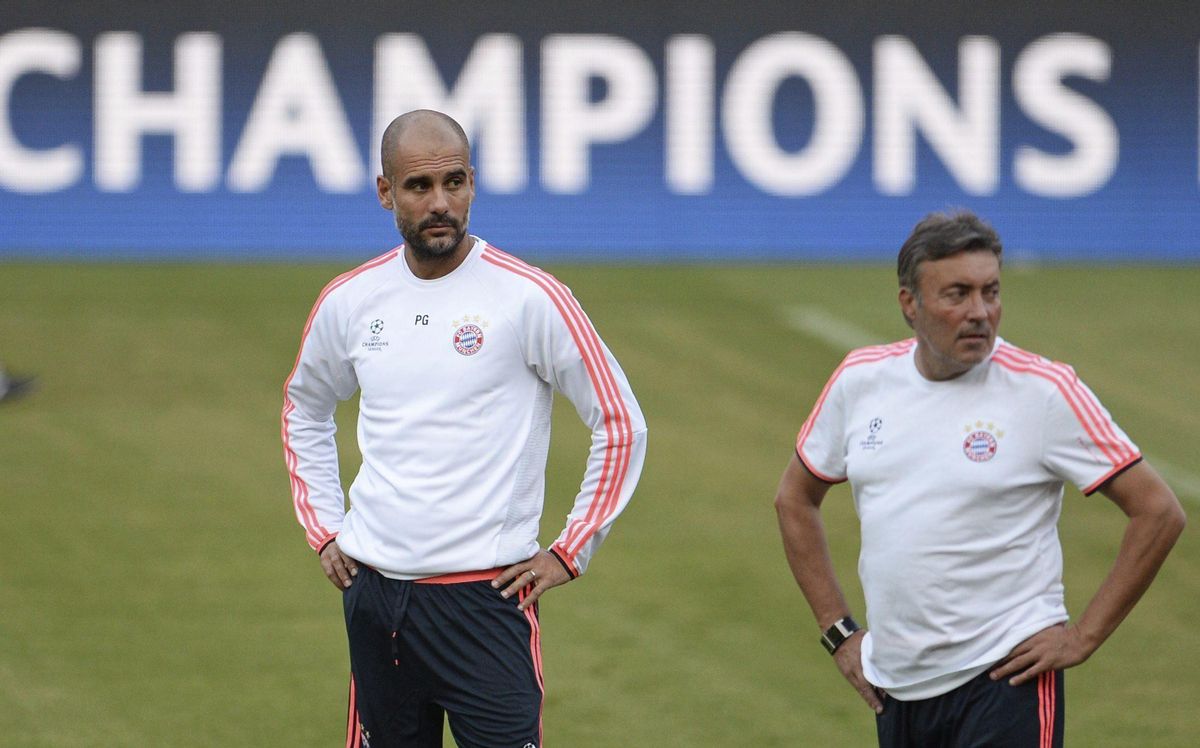 Pep Guardiola y Domènec Torrent, durante su etapa en el Bayern.