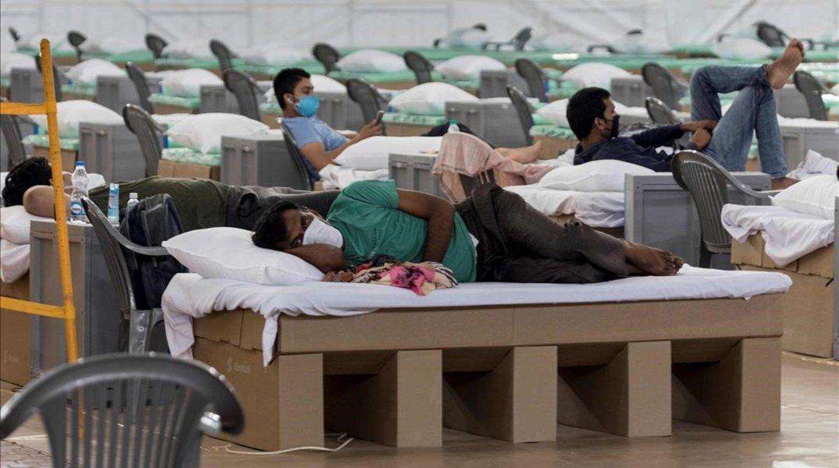 zentauroepp54014468 patients rest laying on beds made out of cardboard inside th200706135033