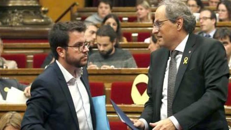 Aragonès i Torra, en el ple celebrat ahir a la tarda al Parlament