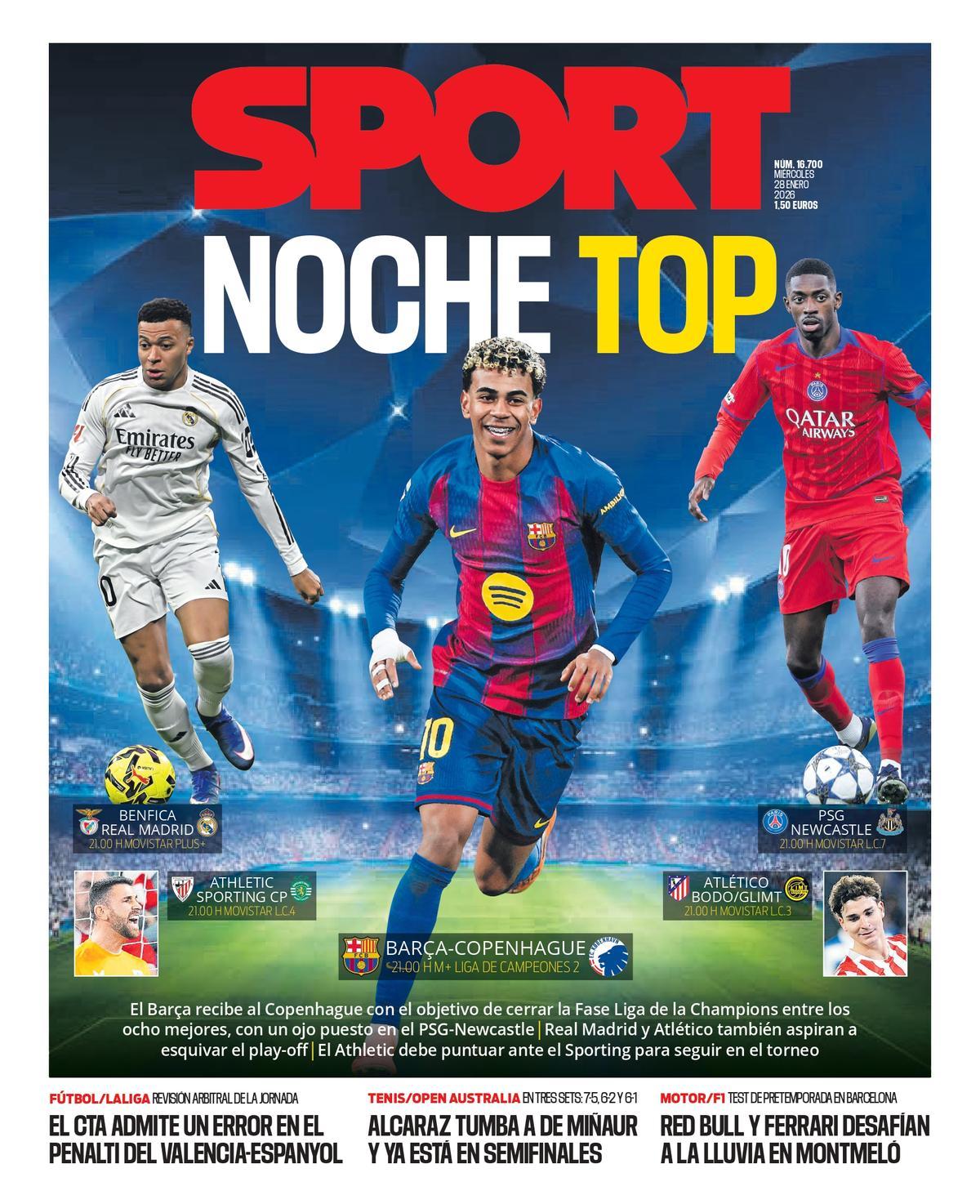 Esta es la portada de SPORT de hoy miércoles, 28 de enero de 2026