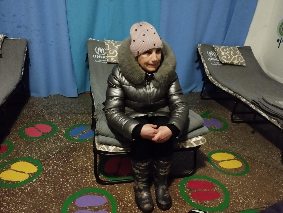 Natasha Saks, en la zona destinada al descanso del centro de resistencia de Kalinivka.