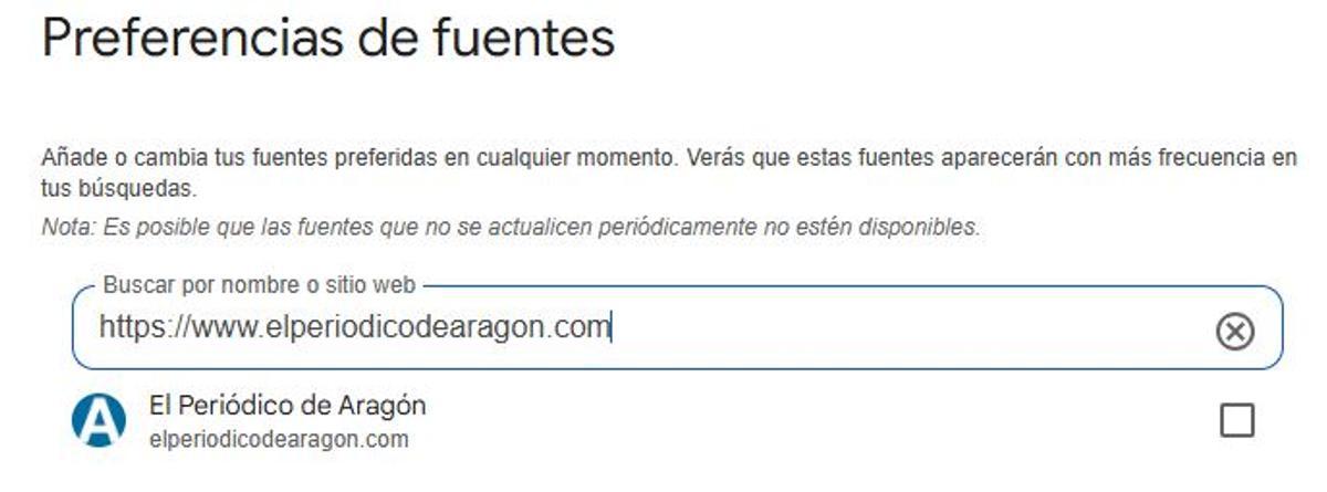 Escoge a EL PERIÓDICO DE ARAGÓN como tu medio favorito en el buscador de Google