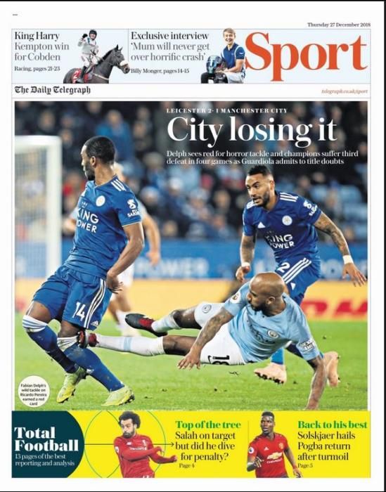 Portada THE DAILY TELEGRAPH SPORT 27 diciembre