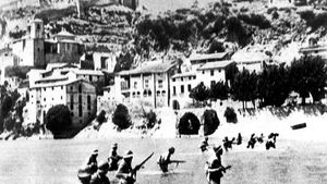Imatge històrica de la batalla de l’Ebre, durant la guerra civil.