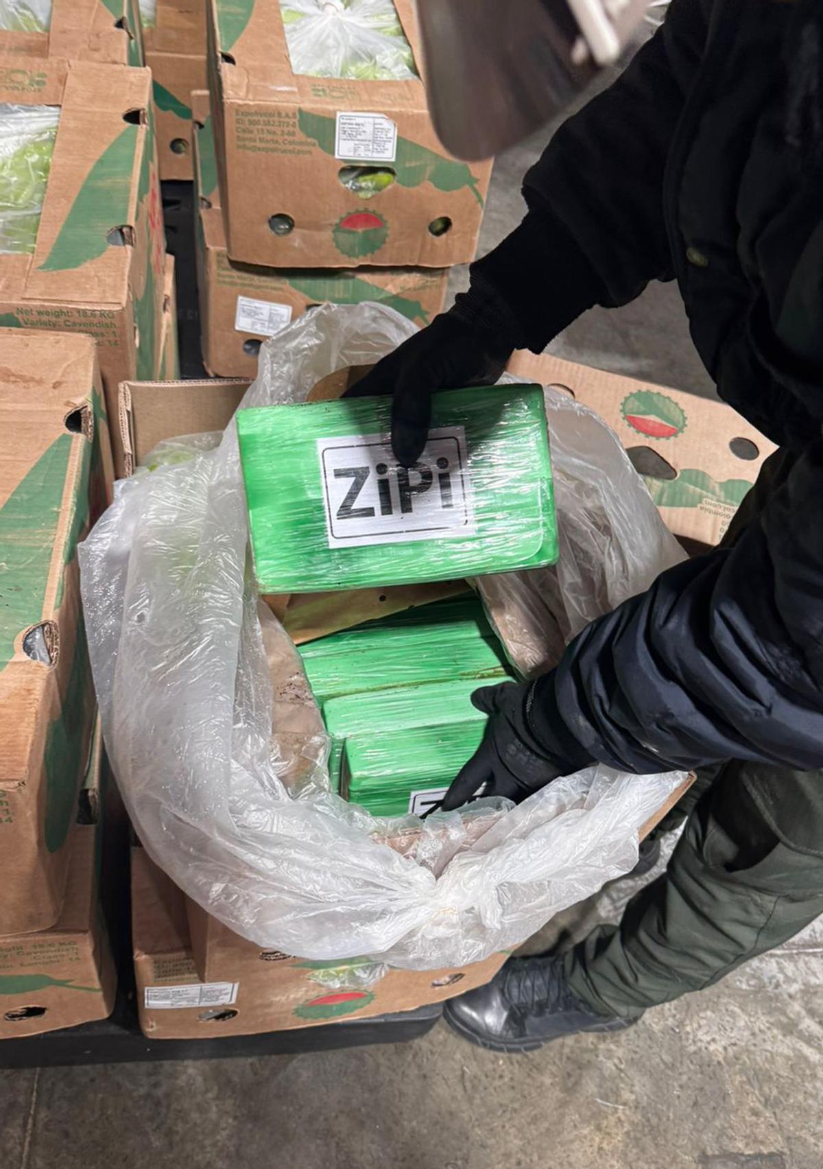 Paquetes de cocaína incautados.