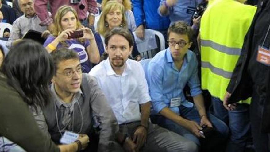 Monedero, Iglesias y Errejón en la Asamblea de Podemos.