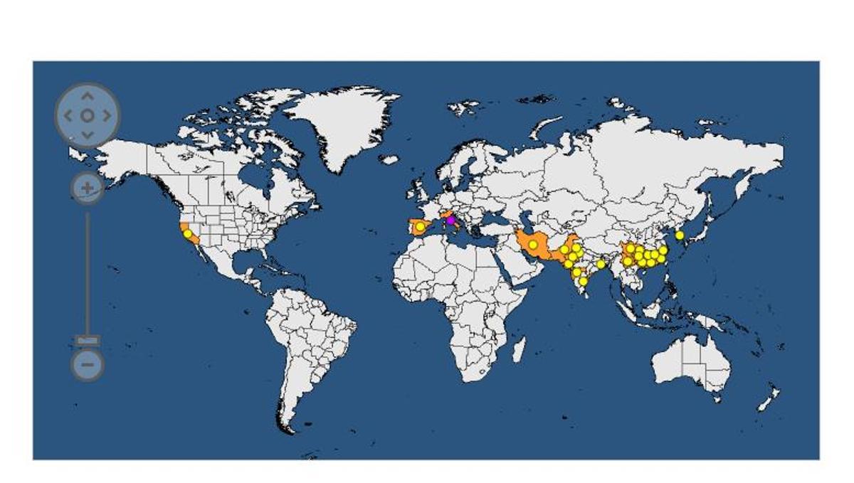 Regiones del mundo donde se ha registrado la presencia del CYVCV