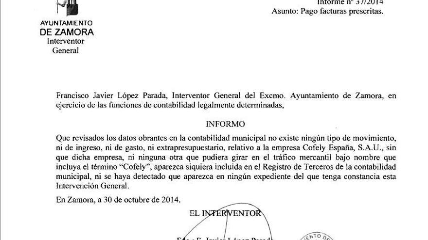 Informe del interventor municipal.