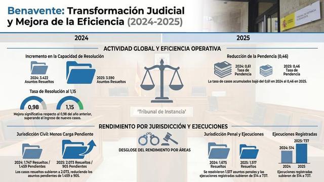La justicia acorta un 21% la pendencia en los tribunales de Benavente pese a registrar menos asuntos nuevos.
