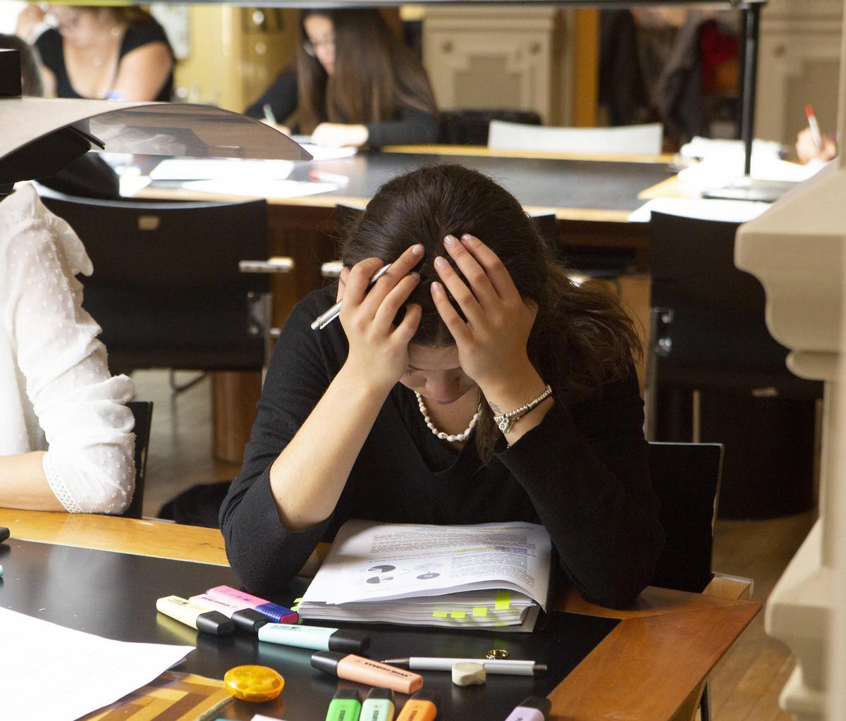 Una chica estudia en una biblioteca de Vigo.