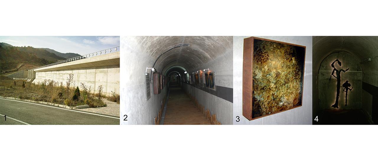 1. Presa de la Risca; 2. Galería; 3. Panel fotográfico; 4. Escultura en acero.