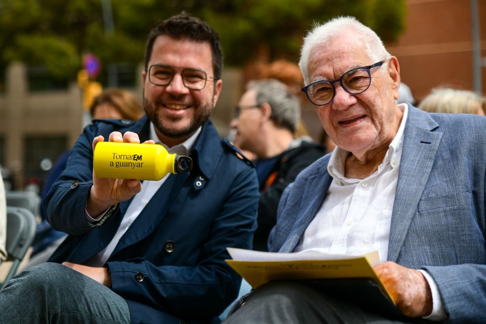 El 'president' de la Generalitat, Pere Aragonès, con el alcaldable de ERC en Barcelona, Ernest Maragall