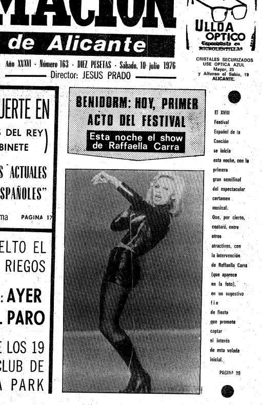 Raffaella Carrà en la portada de INFORMACIÓN, 10 de julio de 1976.