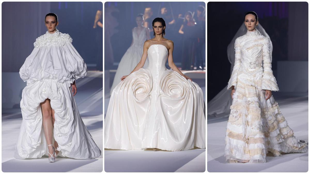 Tres 'looks' nupciales realizados por los estudiantes de moda de LCI Barcelona, IED Barcelona y ESDI.