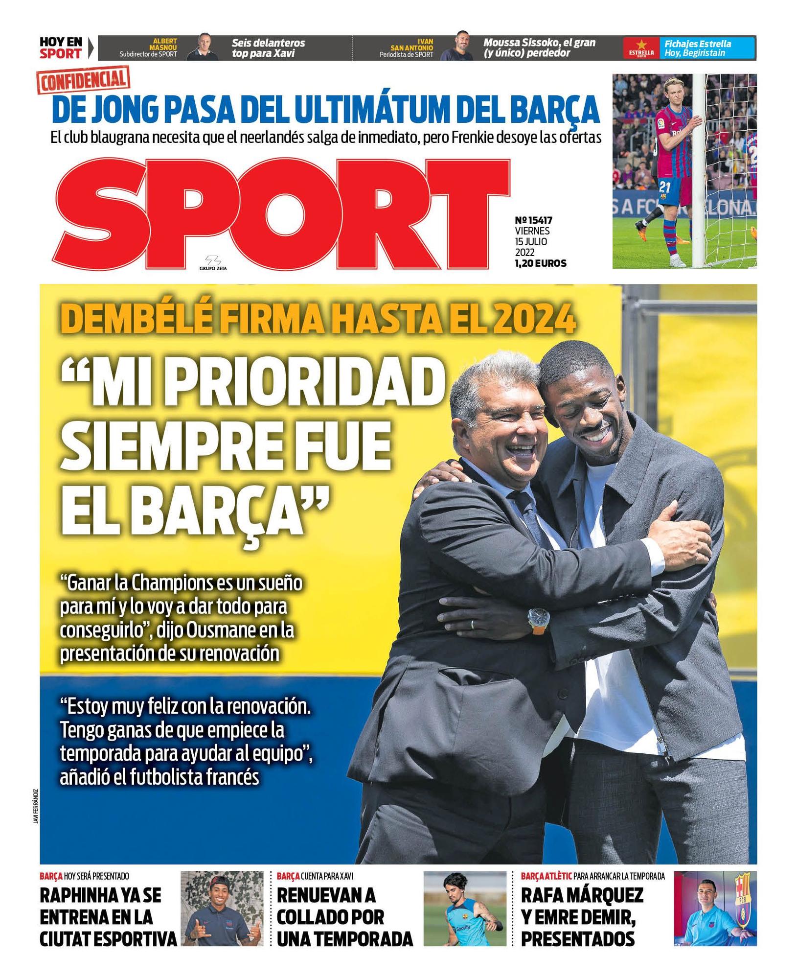 Esta es la portada de SPORT