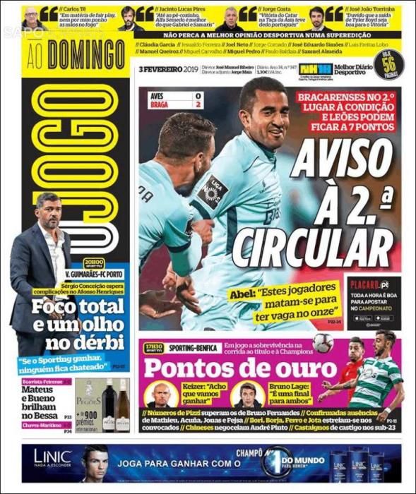 Portada O JOGO domingo 3 febrero 2019