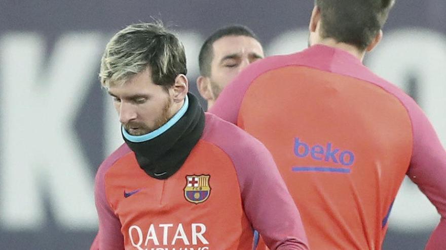 Messi durante el último entrenamiento del Barcelona.