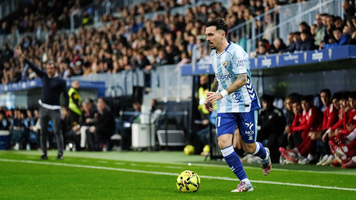Joaquín Muñoz, en el Málaga CF-Mirandés de La Rosaleda.