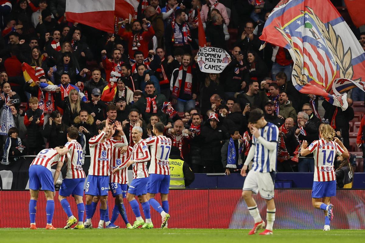 El Atlético de Madrid celebra su última victoria contra la Real Sociedad