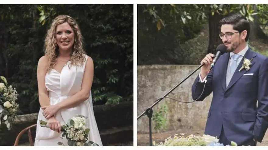 Boda de Marta Canteli y Luis Pola rodeados de familia, amigos y compañeros de La Flor de Grau y la Banda de Gaitas Teixo Manolo Quirós