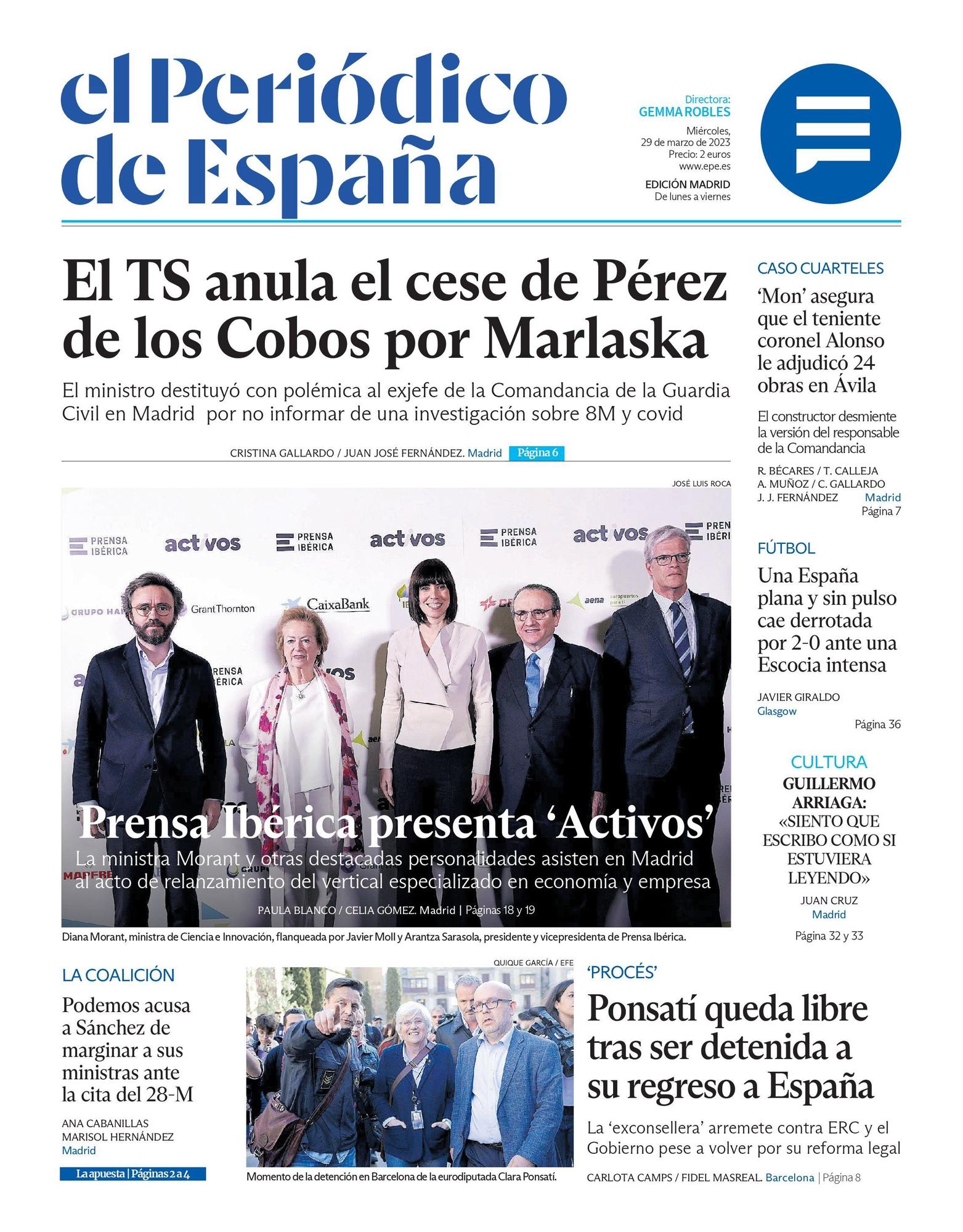 EL PERIÓDICO DE ESPAÑA de hoy miércoles 29 de marzo de 2023