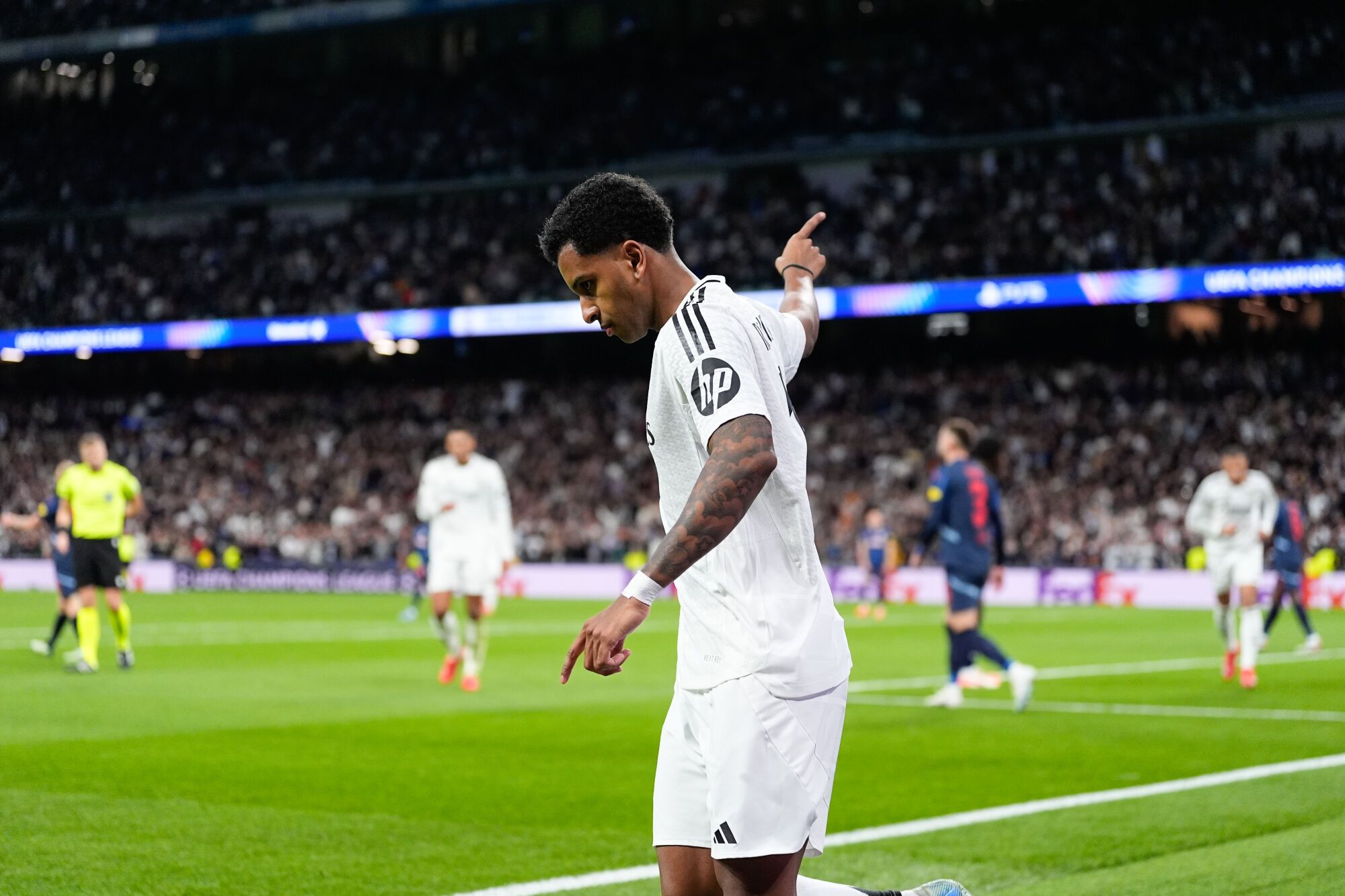 Rodrygo Goes of Real Madrid celebrates a goal during the UEFA Champions League 2024/25 League Phase MD7 match between Real Madrid and RB Salzburg at Santiago Bernabeu stadium on January 22, 2025, in Madrid, Spain. AFP7 22/01/2025 ONLY FOR USE IN SPAIN. Oscar J. Barroso / AFP7 / Europa Press;2025;SOCCER;SPAIN;SPORT;ZSOCCER;ZSPORT;Real Madrid v RB Salzburg - UEFA Champions League 2024/25 League Phase MD7;