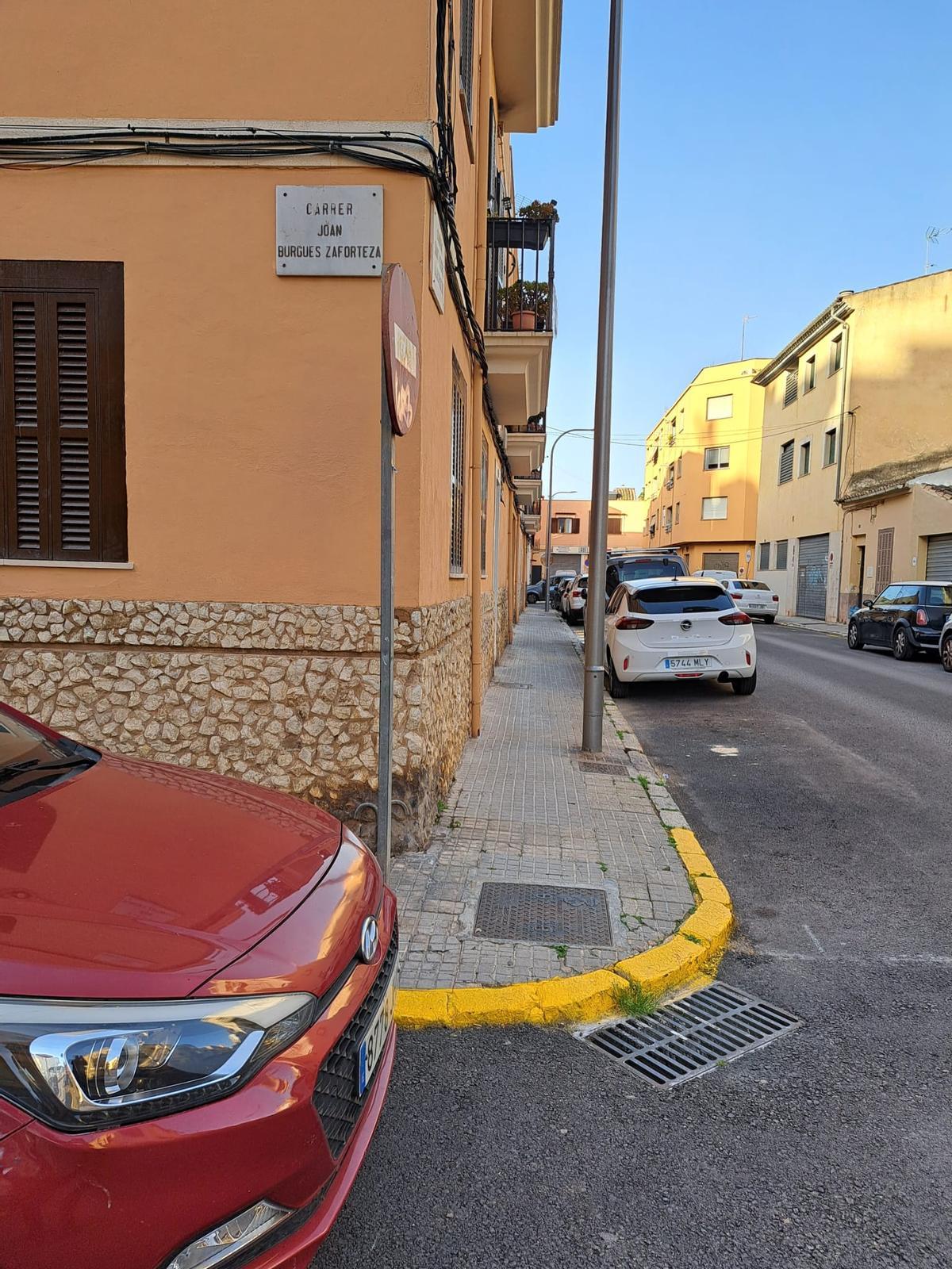 Imágenes de los bordillos de piedra embadurnados con pintura amarilla en Palma Imágenes de los bordillos de piedra embadurnados con pintura amarilla en Palma