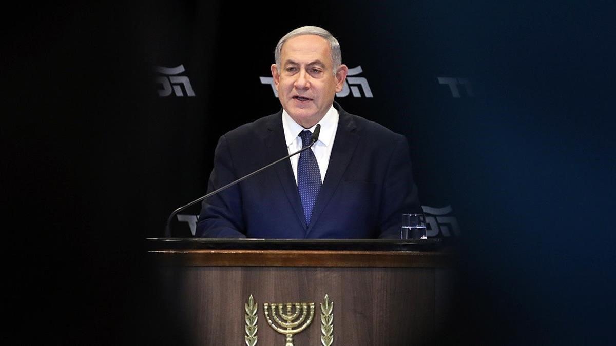 El primer ministro israelí en funciones, Binyamin Netanyahu, durante la rueda de prensa que ha ofrecido este miércoles.