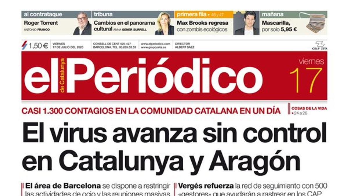 La portada de EL PERIÓDICO del 17 de julio del 2020