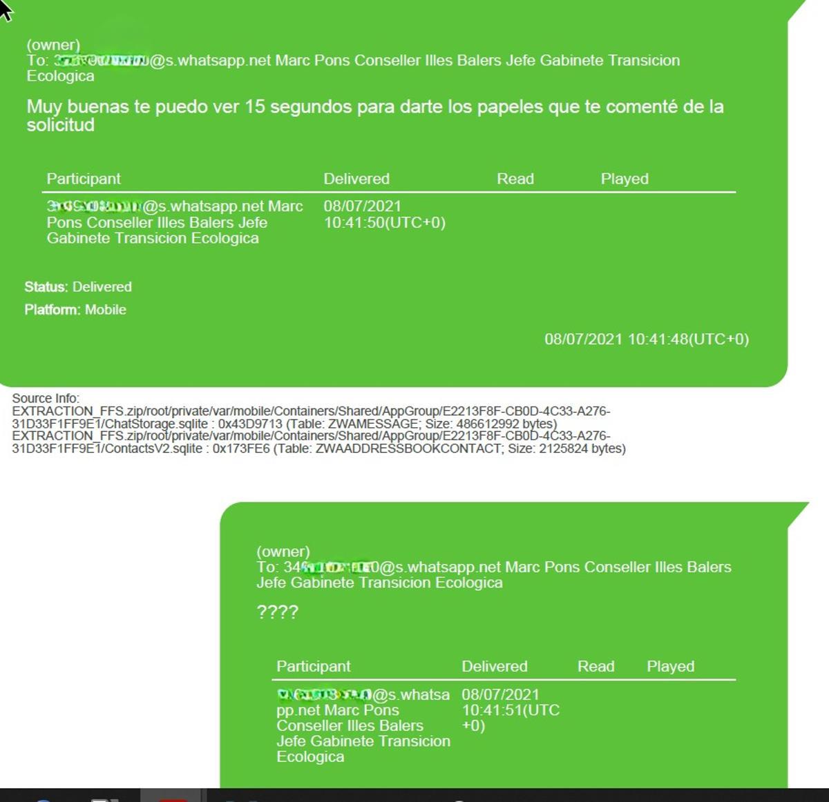 WhatsApp remitido por Koldo García al jefe de Gabinete de Transición Ecológica en 2021